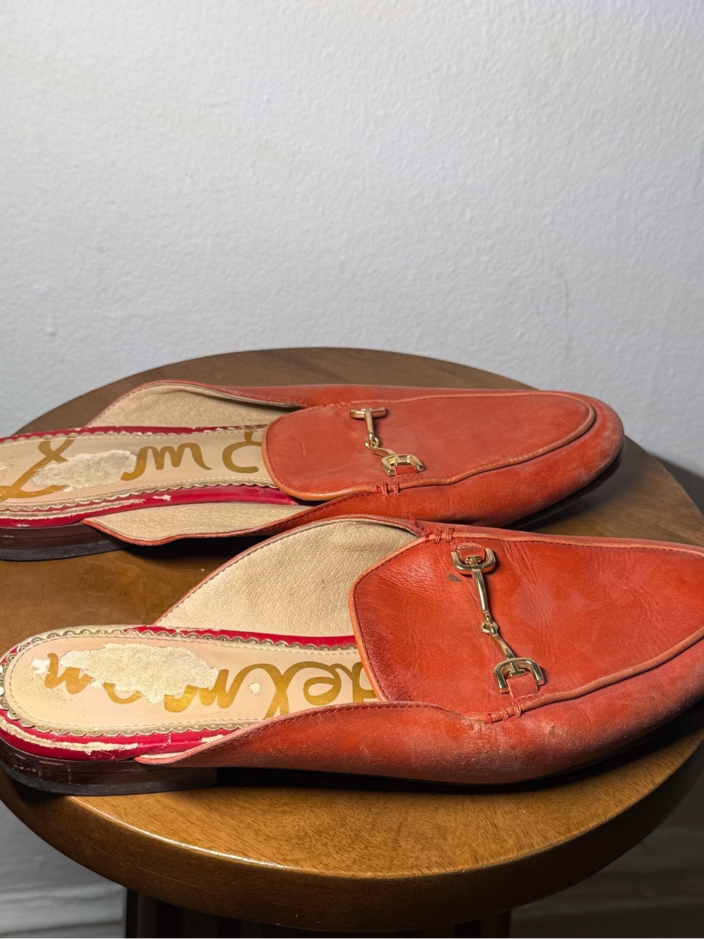 Sam Edelman Orange Leather Backless Mule with Gold Bit